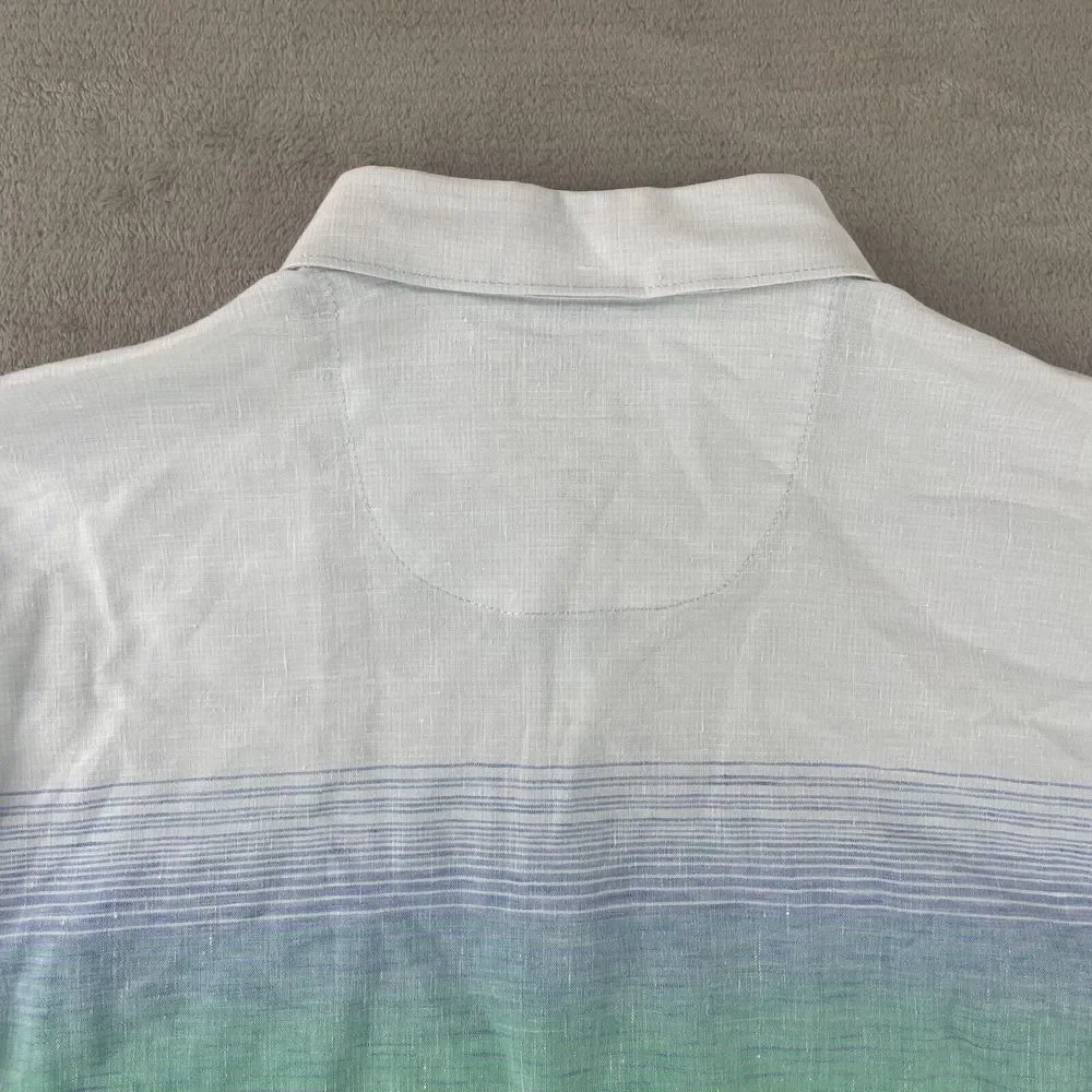 Tommy Bahama Shirt Men Large Blue Striped‎ Linen Blend Long Sleeve Beach NWOT